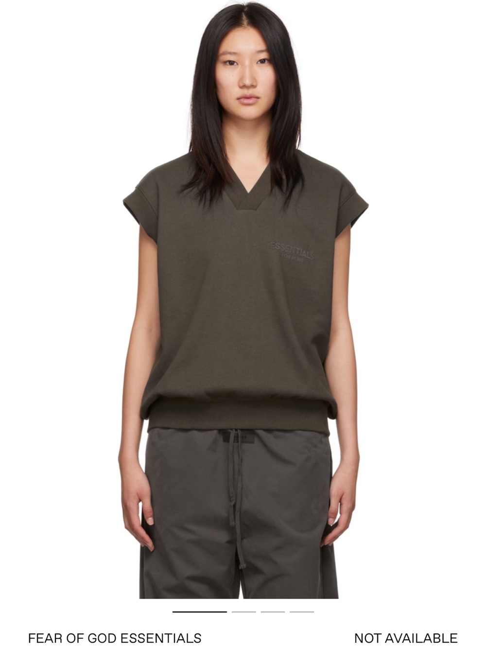 Fear of God Essentials Olive V-Neck Sleeveless Sweatshirt